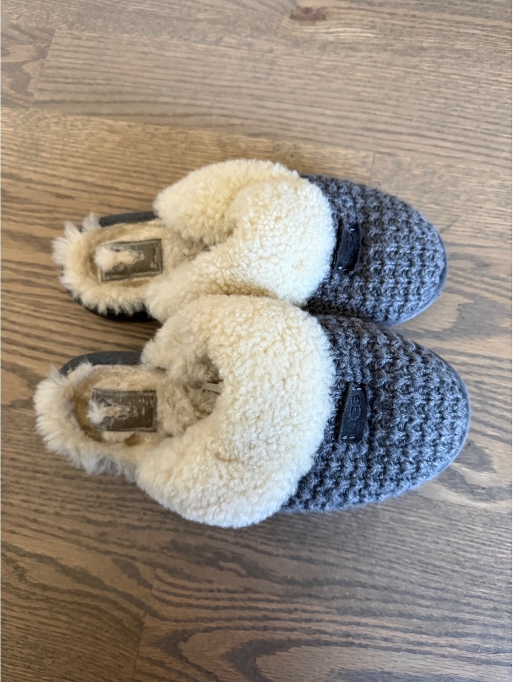 UGG Women's Gray Knit and Cream Shearling Slippers